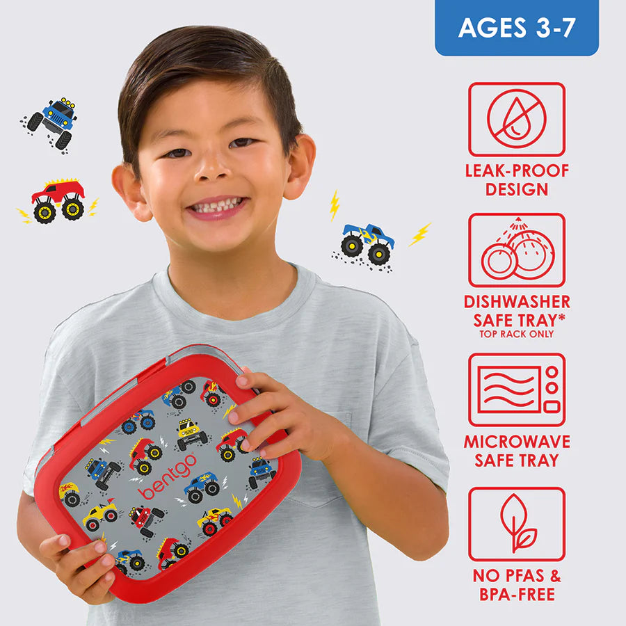 Bentgo Kids Prints 5-Compartment Bento Lunch Box – Trucks | Leak-Proof, BPA-Free & Dishwasher Safe