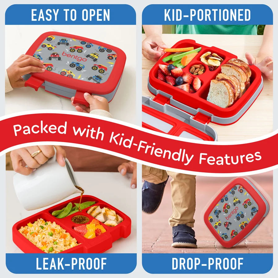 Bentgo Kids Prints 5-Compartment Bento Lunch Box – Trucks | Leak-Proof, BPA-Free & Dishwasher Safe