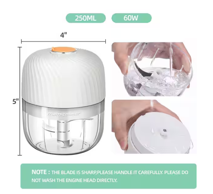 Mini Electric Garlic Chopper – Compact Rechargeable Food Processor for Garlic, Onion, Ginger & Vegetables