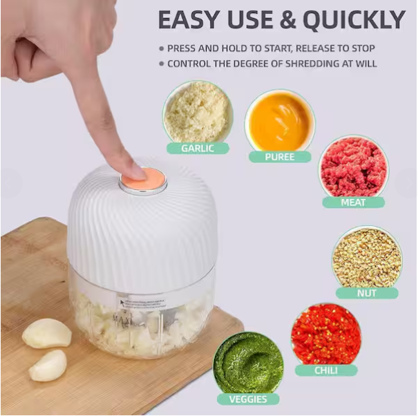 Mini Electric Garlic Chopper – Compact Rechargeable Food Processor for Garlic, Onion, Ginger & Vegetables