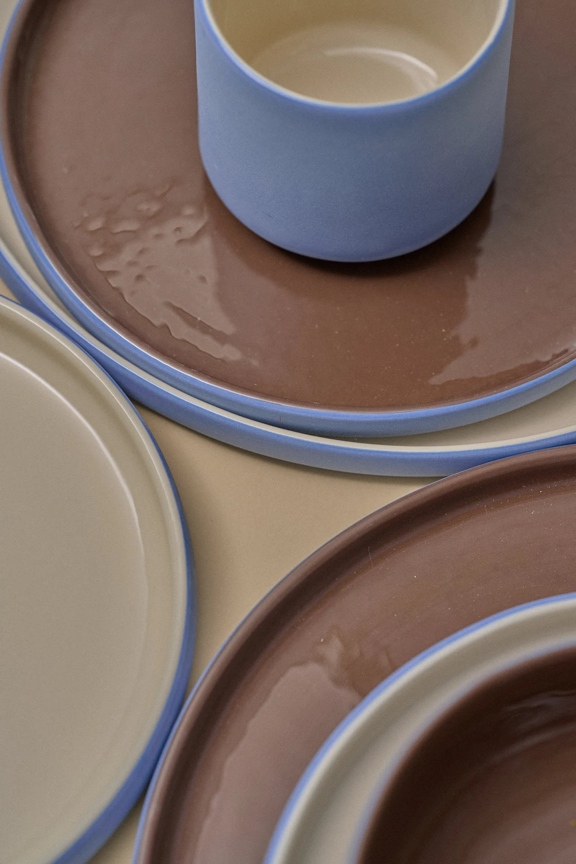 Handmade Porcelain Dinner Plate – Cappuccino Brown & Blue Rim