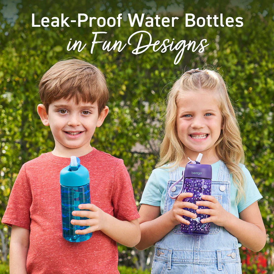 Bentgo Kids Water Bottle – Sharks, 15 oz Leak-Proof Tritan Bottle with Straw