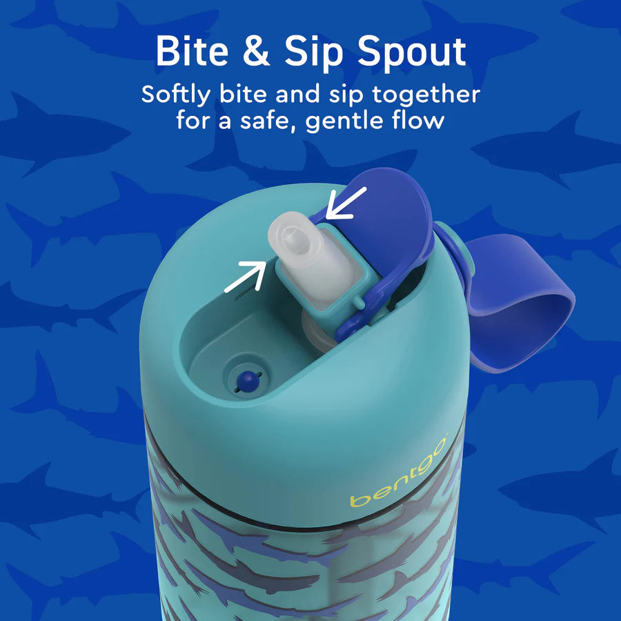 Bentgo Kids Water Bottle – Sharks, 15 oz Leak-Proof Tritan Bottle with Straw