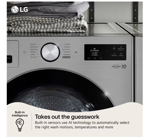 LG 5.0 cu. ft. Smart Front Load Washer with TurboWash® 360°, AI Sensing & Steam – Graphite Steel