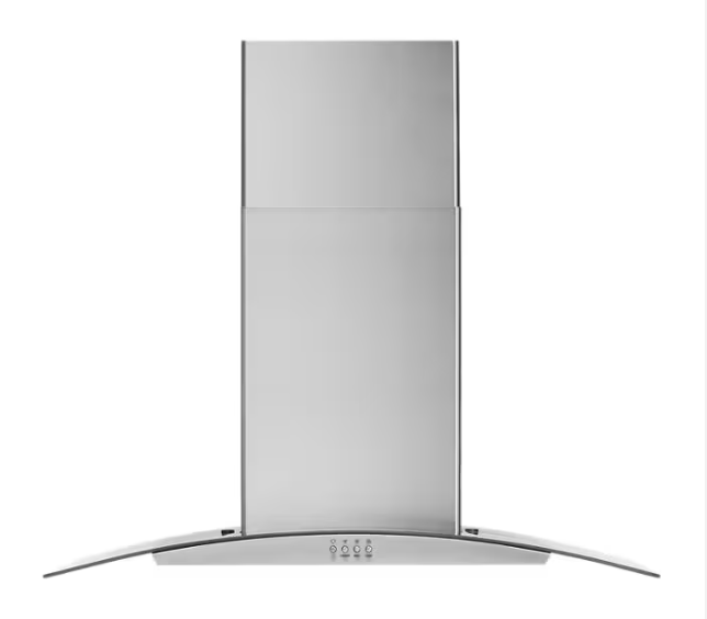 Whirlpool 30" Curved Glass Wall Mount Range Hood – Stainless Steel | LED Lighting & Touch Controls