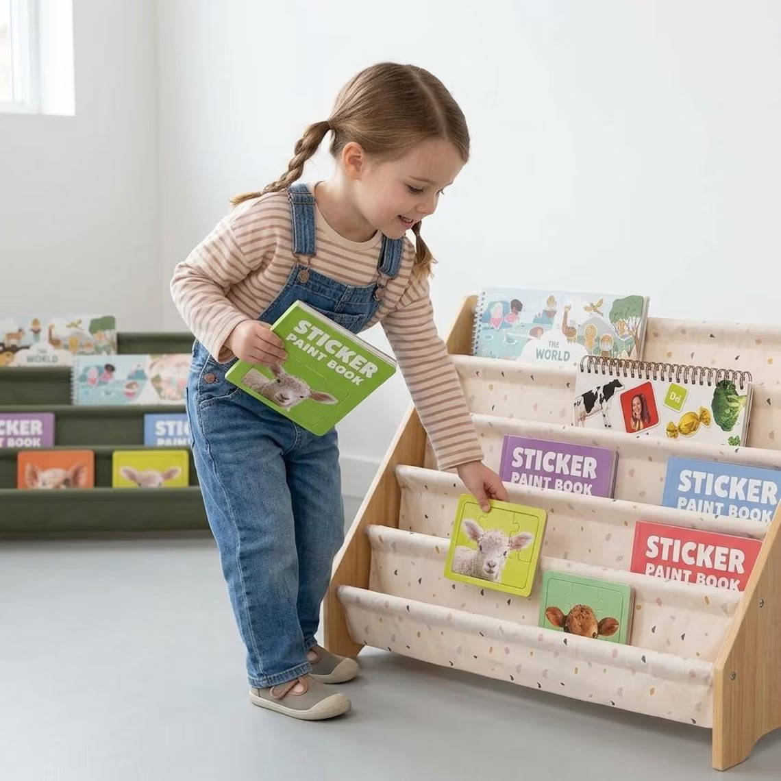 Kids Wooden Montessori Bookshelf – Freestanding Toddler Book Rack & Nursery Organizer