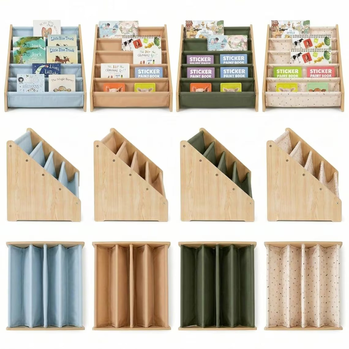 Kids Wooden Montessori Bookshelf – Freestanding Toddler Book Rack & Nursery Organizer
