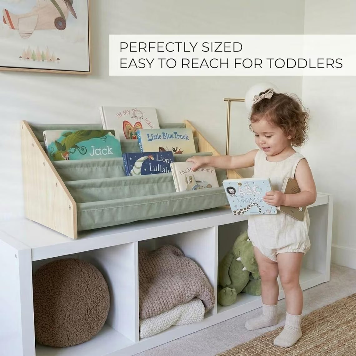 Kids Wooden Montessori Bookshelf – Freestanding Toddler Book Rack & Nursery Organizer