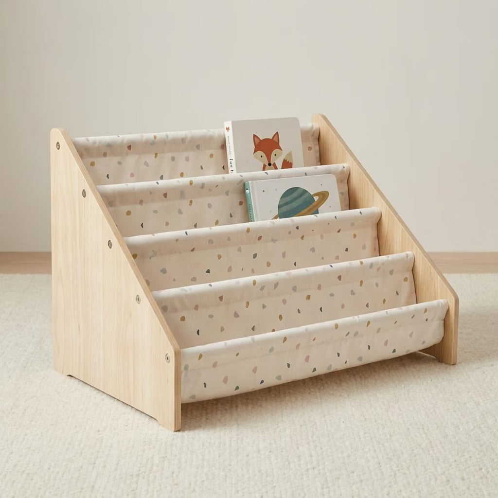 Kids Wooden Montessori Bookshelf – Freestanding Toddler Book Rack & Nursery Organizer