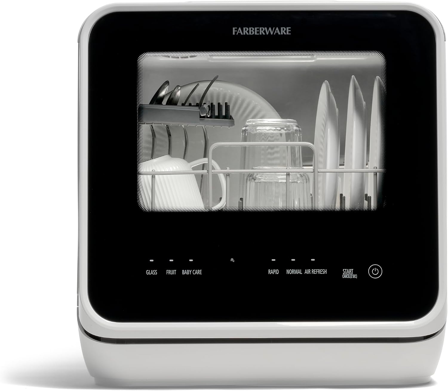 Farberware Portable Countertop Dishwasher with Built-in 5L Water Tank – Compact Digital Mini Dishwasher, White