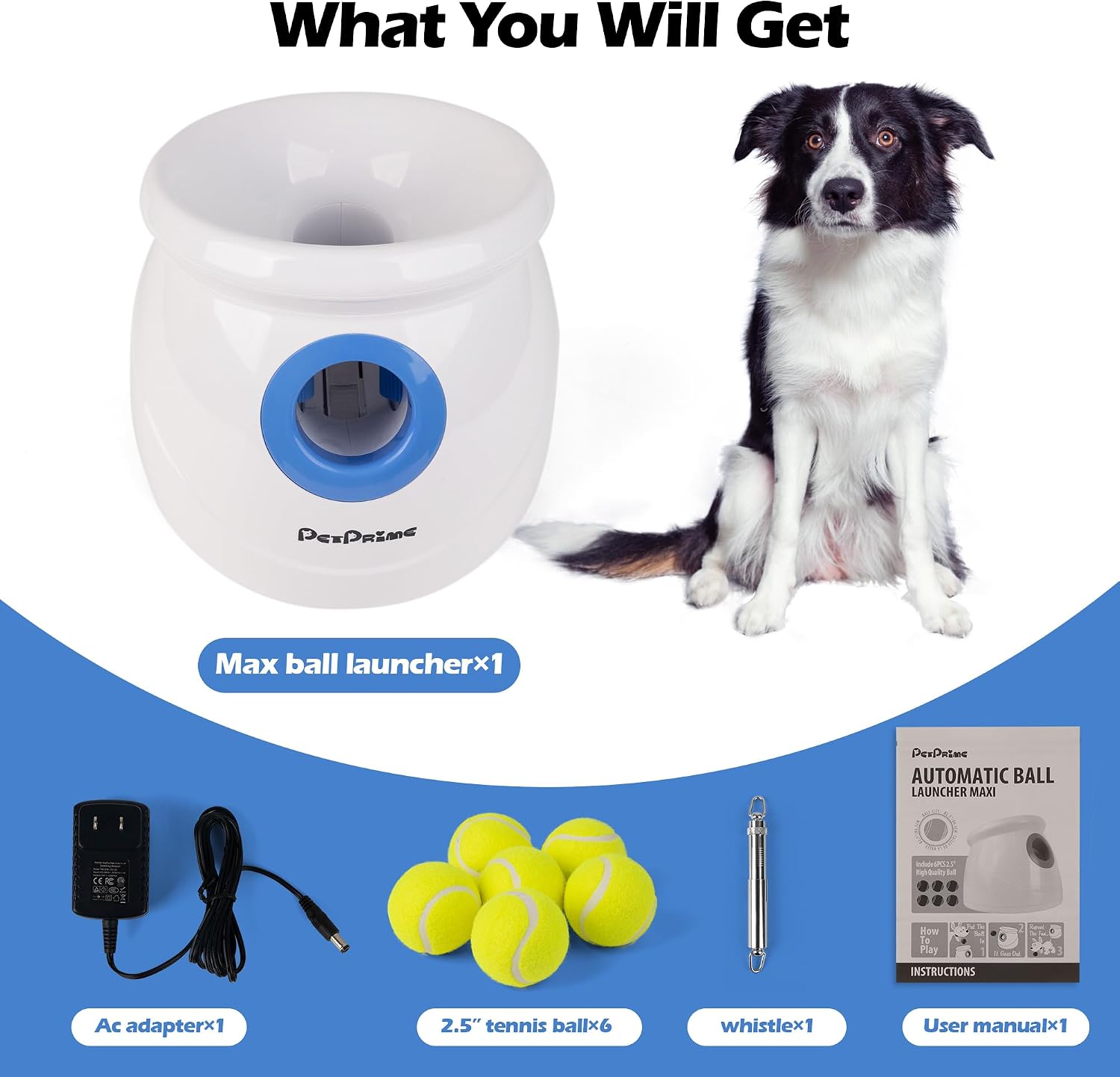 PetPrime Automatic Dog Ball Launcher – Interactive Tennis Ball Thrower for Small & Medium Dogs